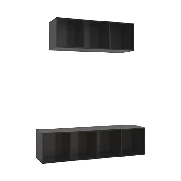Ensemble de Meuble TV 2 pcs Noir Brillant Aggloméré - Meuble Chambre, Support Télé pour Salon Salle à Manger Chambre, Style I