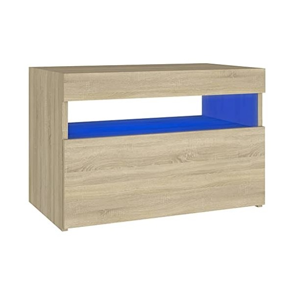 vidaXL Meuble TV avec Lumières LED Armoire Basse Centre de Divertissement Meuble Stéréo Salon Salle de Séjour Intérieur Chêne