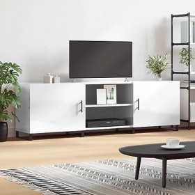 Meuble TV Blanc Brillant 150x30x50 cm Bois dingénierie - Meuble TV, Armoire Basse Centre, Support Télé pour Salon Chambre,