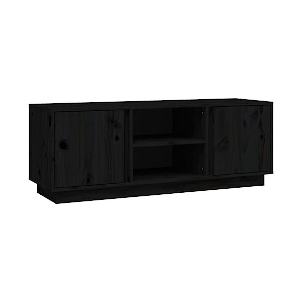 Meuble TV Noir 110x35x40,5 cm Bois de pin Massif - Table TV Support de Télévision en Bois pour Salon Chambre Salle à Manger