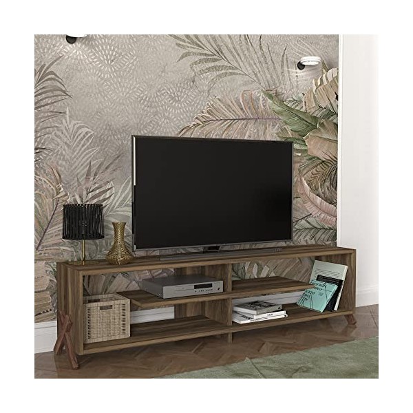 [en.casa] Meuble TV Support Télé de Salon avec Compartiments Ouverts Banc Télévision avec Espace de Rangement Stockage pour C