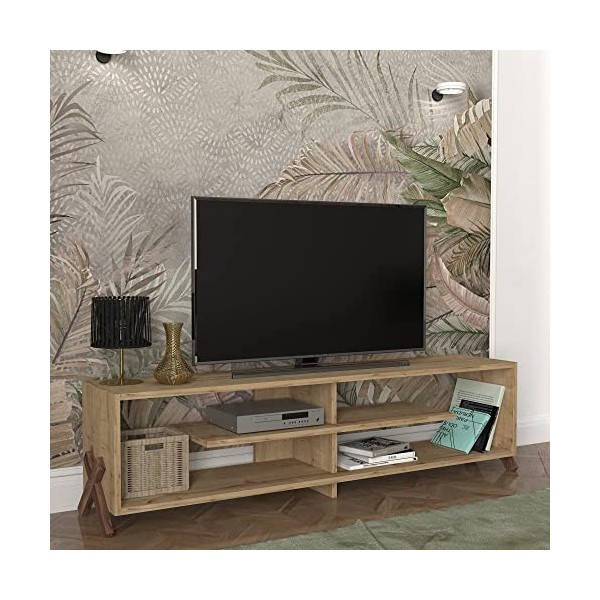 [en.casa] Meuble TV Support Télé de Salon avec Compartiments Ouverts Banc Télévision avec Espace de Rangement Stockage pour C