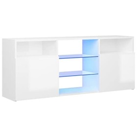 LAPOOH Meuble TV avec lumières LED Blanc Brillant 120x30x50 cm,Meuble TV,Table TV,Ensemble Meuble TV