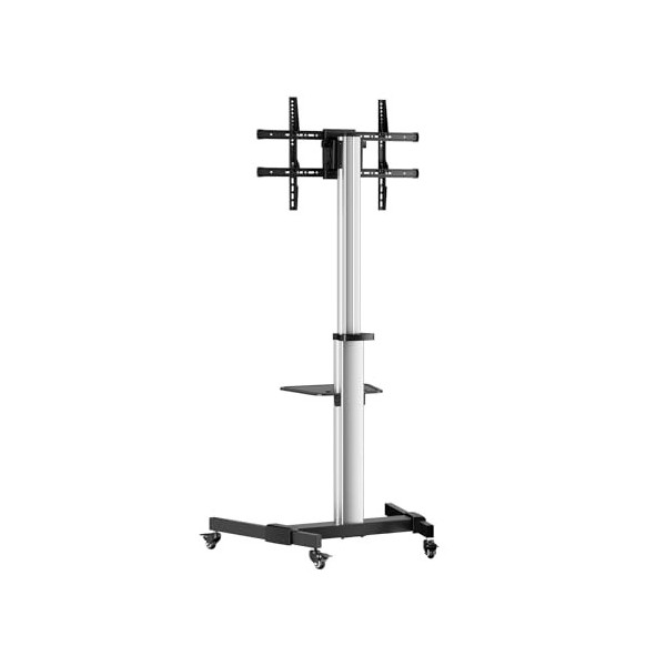 AISENS - FT86TRE-197 - Support de Sol avec Roulette, Plateau DVD pour Moniteur/TV 50 kg de 37-86, Noir-Argent
