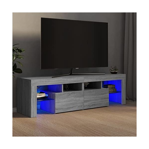 Keyur Meuble TV, Banc TV Buffet Bas Support de Télévision Meuble Télé Meuble TV avec lumières LED Sonoma Gris 140x36,5x40 cm