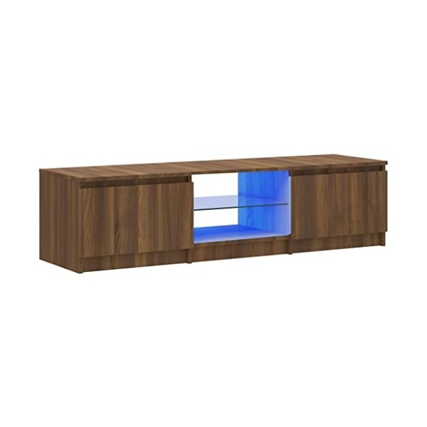 Maxspace TV Meuble, Meuble Tele, Meuble TV Chambre, Meuble TV IindustrielMeuble TV avec lumières LED Chêne Marron 140x40x35,5