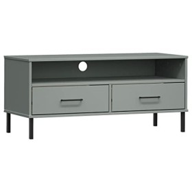 FIRBNUS Meuble TV avec 2 Tiroirs Gris Bois de Pin Massif Oslo 106x40x46,5 cm Unité TV Tendance Fonction daffichage pour Affi