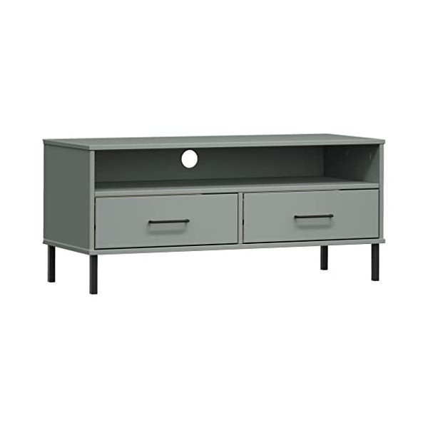 FIRBNUS Meuble TV avec 2 Tiroirs Gris Bois de Pin Massif Oslo 106x40x46,5 cm Unité TV Tendance Fonction daffichage pour Affi