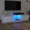 Hovothy Meuble TV avec Lumières LED RVB Blanc Brillant 140x40x35,5 cm Bois dingénierie Résistance à lhumidité Armoire Stéré