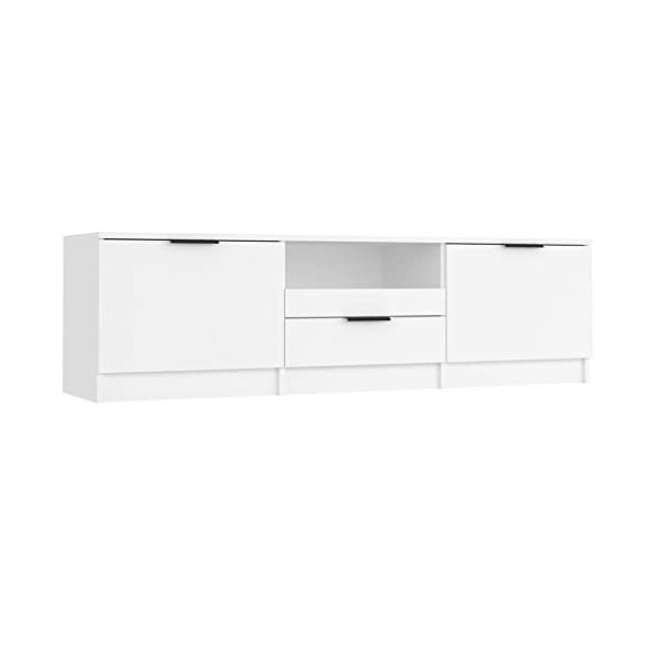 lvssiao Table de salon pour télévision, meuble TV en contreplaqué blanc 140 x 35 x 40 cm très résistant armoire TV avec grand