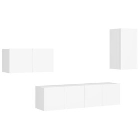 Générique Ensemble de Meuble TV 4 pcs Blanc Aggloméré,39.3 KG,3078677, Meubles, Meubles TV