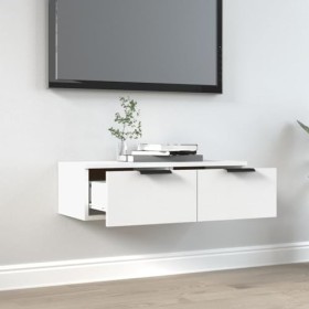 Metrile 69,5 x 32,5 x 90 cm - Armoire murale avec 3 compartiments - En bois - Blanc - Pour TV, salon, meuble TV, meuble TV