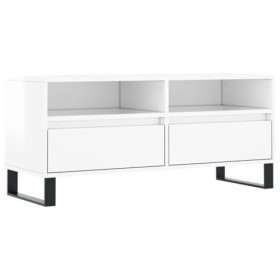 heybb Meuble TV Blanc Brillant 100x34,5x44,5 cm Bois dingénierie,Meuble TV,Table TV,Ensemble Meuble TV