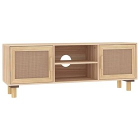 JUNZAI Meuble TV Marron 105x30x40 cm Bois de pin Massif rotin Naturel,Table Television Salon,Meuble TV Haut,Meuble Télé Haut
