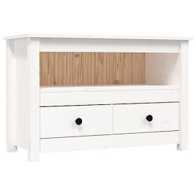 FAMIROSA Meuble TV Blanc 79x35x52 cm Bois de pin Massif 10.5KG 