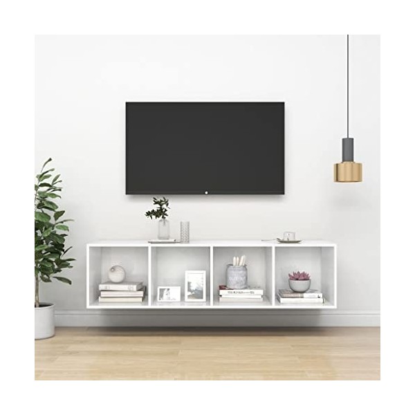 Meuble TV mural en bois blanc brillant 37 x 37 x 142,5 cm