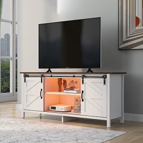 lulalula Grand meuble TV, centre de divertissement, support TV, étagères réglables pour salon, salle à manger, meuble TV blan