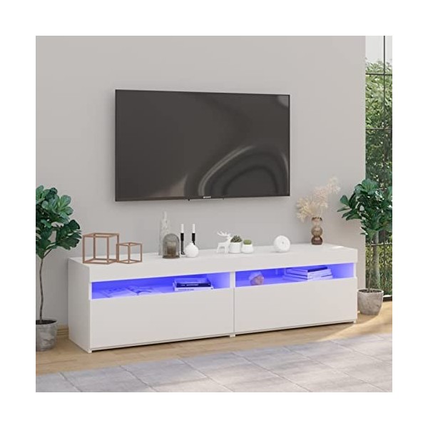 JUNZAI Meubles TV 2 pcs avec lumières LED Blanc Brillant 75x35x40 cm,Meuble TV,Table Basse Salon Meuble TV,Table Basse LED Co