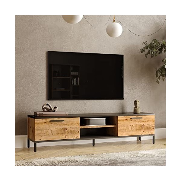 [en.casa] Meuble TV à 2 Portes Meuble de Rangement Design pour Salon avec 2 Espaces de Stockage 2 Passages de Câble Panneau d