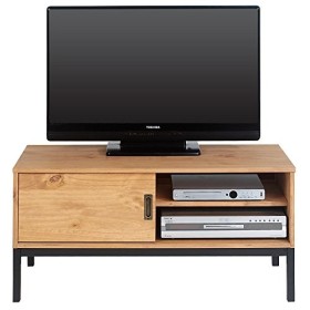 IDIMEX Meuble TV Selma Banc télé de 98 cm au Style Industriel Design Vintage avec 1 Porte coulissante et 1 Compartiment Ouver