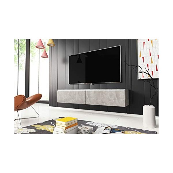 Meuble TV Donna, Largeur 140 cm, Lowboard TV, Debout ou Suspendu, Meuble Salon, Panneaux de Particules stratifiés, Style Mode