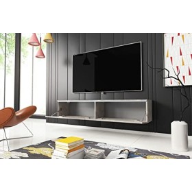 Meuble TV Donna, Largeur 140 cm, Lowboard TV, Debout ou Suspendu, Meuble Salon, Panneaux de Particules stratifiés, Style Mode
