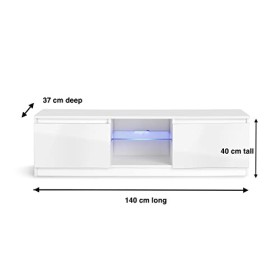 MMT Furniture Designs Ltd Meuble TV Blanc Brillant avec lumières LED, Bois, 140 cm de Large