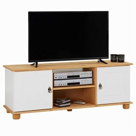 IDIMEX Meuble TV Belfort Banc télévision de 134 cm en Bois Style Campagne avec 2 Portes et 2 niches, en pin Massif lasuré Bla