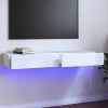 Hovothy Meuble TV avec Lumières LED RVB Blanc 120x35x15,5 cm Bois Tendance Armoire Multimédia Salon Résistance à lhumidité M