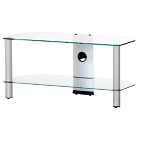 SONOROUS NEO-290 T-G Meuble TV avec roulettes 90 cm de large et 2 étagères Verre Transparent/Châssis Gris