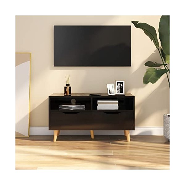 Meuble TV avec 1 tiroir | Style Contemporain | Rangement matériel télé Audio Video Gaming | 90x40x48,5cm Noir Brillant