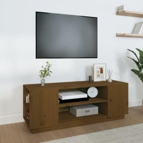 Annlera Meuble TV Marron Miel 110x35x40,5 cm Bois de Pin Massif Classique Banc TV Dessus de Meuble Robuste Placer Stéréo Obje