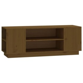 Annlera Meuble TV Marron Miel 110x35x40,5 cm Bois de Pin Massif Classique Banc TV Dessus de Meuble Robuste Placer Stéréo Obje