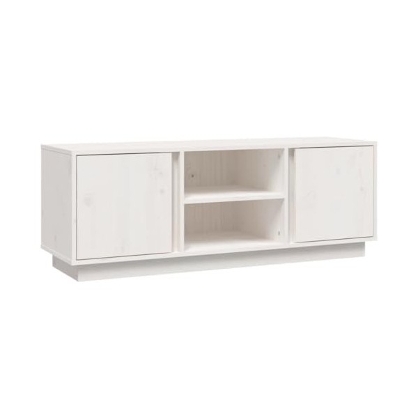Hotorun Meuble TV dans le salon - Blanc - 103 x 36,5 x 52 cm - En pin massif - Élégant meuble TV - Cadre stable - Armoire mul