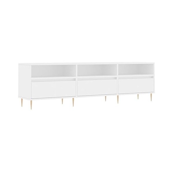 Hotorun Meuble TV dans le salon - Blanc - 150 x 30 x 44,5 cm - En bois - Design pratique - Pieds stables - Grand espace de ra