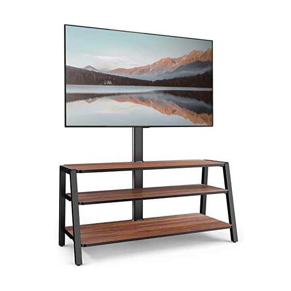 FITUEYES Montage au sol Meuble TV avec Support TV 3 Etagères pour Ecran de 37 à 70 Pouces Hauteur Réglable sur 6 Niveaux VESA