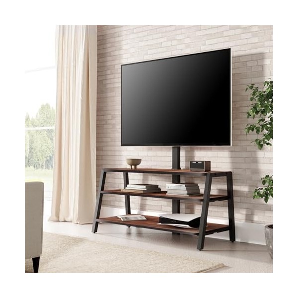 FITUEYES Montage au sol Meuble TV avec Support TV 3 Etagères pour Ecran de 37 à 70 Pouces Hauteur Réglable sur 6 Niveaux VESA