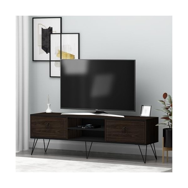 HOMIDEA Milestone Meuble TV - Banc TV - Meuble de Rangement avec Pieds en métal au Design Rustique pour Salon Noyer/Noir