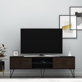 HOMIDEA Milestone Meuble TV - Banc TV - Meuble de Rangement avec Pieds en métal au Design Rustique pour Salon Noyer/Noir 