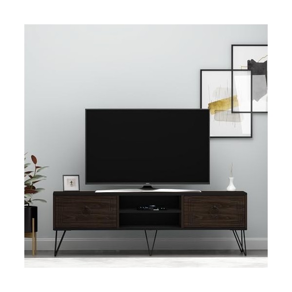 HOMIDEA Milestone Meuble TV - Banc TV - Meuble de Rangement avec Pieds en métal au Design Rustique pour Salon Noyer/Noir