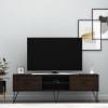 HOMIDEA Milestone Meuble TV - Banc TV - Meuble de Rangement avec Pieds en métal au Design Rustique pour Salon Noyer/Noir