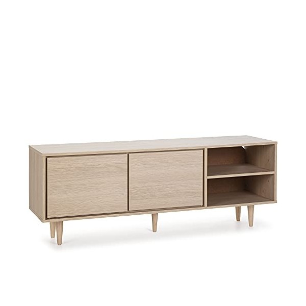HOMN LIVING Meuble TV Denia 2 Portes et 2 niches Couleur Chêne, 140cm Largeur , 40cm Profondeur 53cm Hauteur