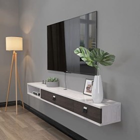 Pmnianhua Meuble TV à suspendre - 55 - Support TV flottant mural - Pour divertissement - Centre de console multimédia - Gra