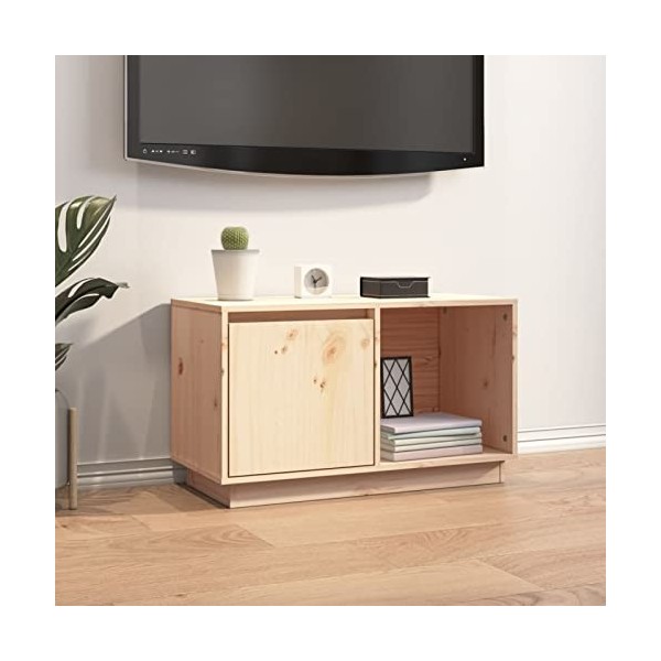 Lechnical Meuble TV, meuble de télévision, buffet multimédia, meuble TV salon, meuble TV 74 x 35 x 44 cm en bois massif de pi
