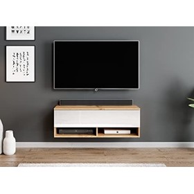 Furnix - Alyx - Meuble TV bas - 100 x 34 x 32&nbsp;cm l x H x P - Avec éclairage LED - 2 compartiments avec porte «&nbsp;Push-Click&nbsp;»