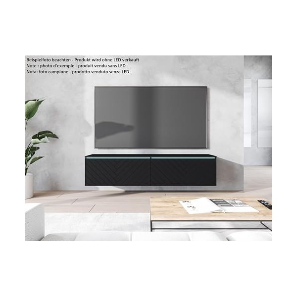 Meuble TV Donna, Largeur 140 cm, Lowboard TV, Debout ou Suspendu, Meuble Salon, Panneaux de Particules stratifiés, Style Mode