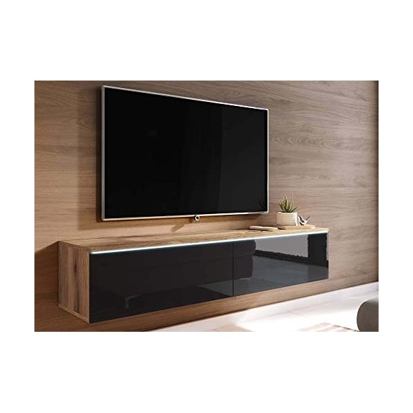 Deco In Paris Meuble TV Contemporain chêne Vieilli foncé avec LED 2 Portes Malorie - 140x33x30 cm