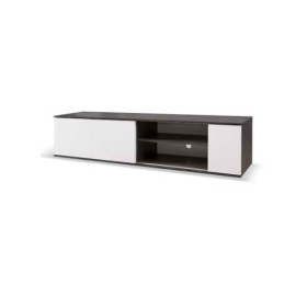 PRICE FACTORY just for you Meuble TV 160cm avec Portes coulissantes Collection Belfort Coloris Noir Effet Bois et Blanc.