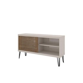 Caemmum Meuble TV 120 cm Blanc Porte Persiennes