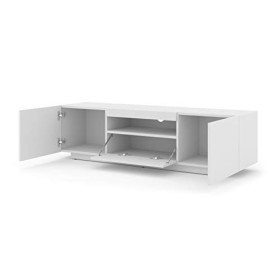 Aura - Armoire basse Hi-Fi pour TV - 150 cm - Universelle - À suspendre ou à poser - Sans LED - Blanc mat